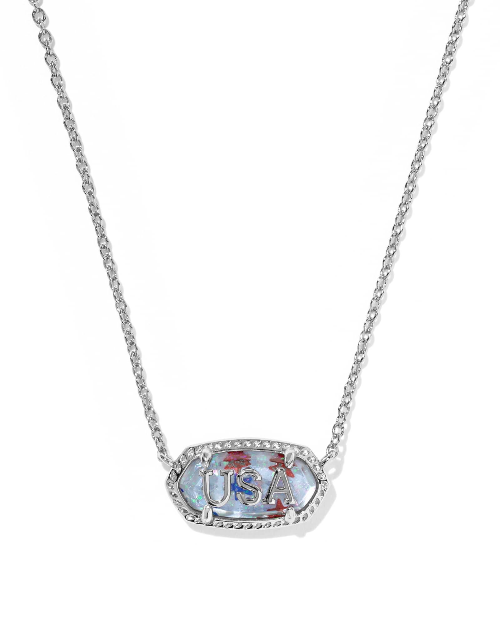 Kendra Scott Elisa USA Silver Short Pendant Necklace | Illusion/Metal Rhodium