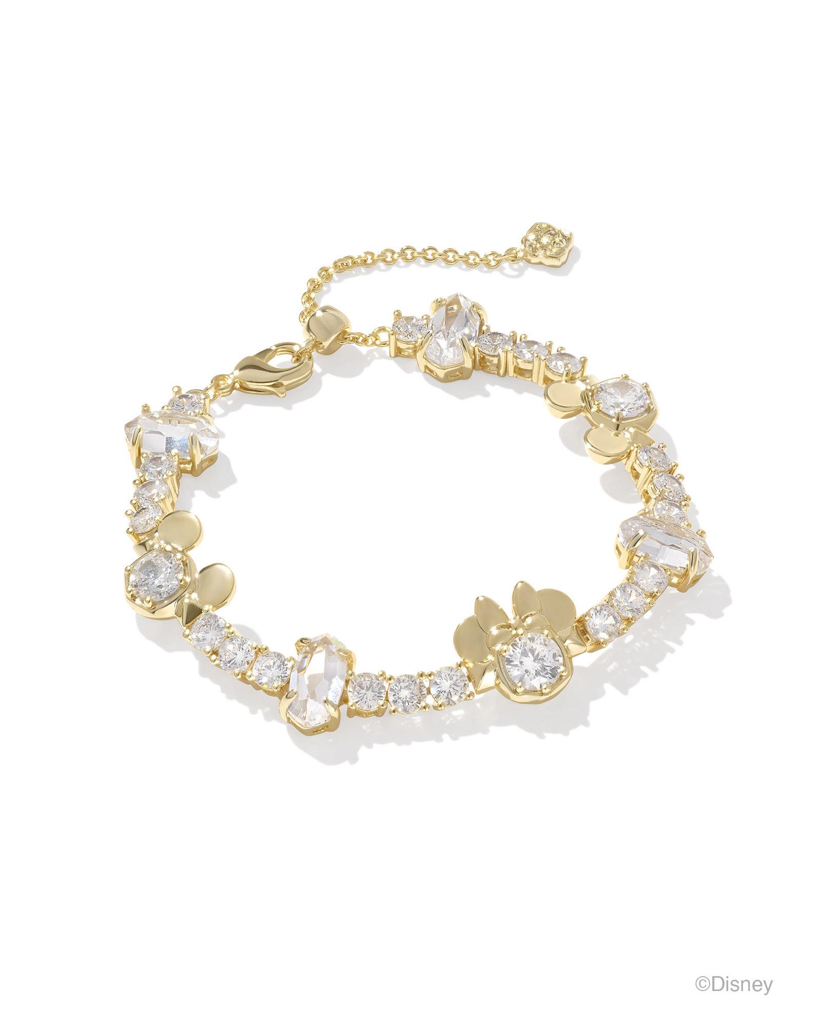 Disney | Kendra Scott Gold Mickey Mouse and Minnie Mouse Tennis Bracelet in White CZ | Crystal
